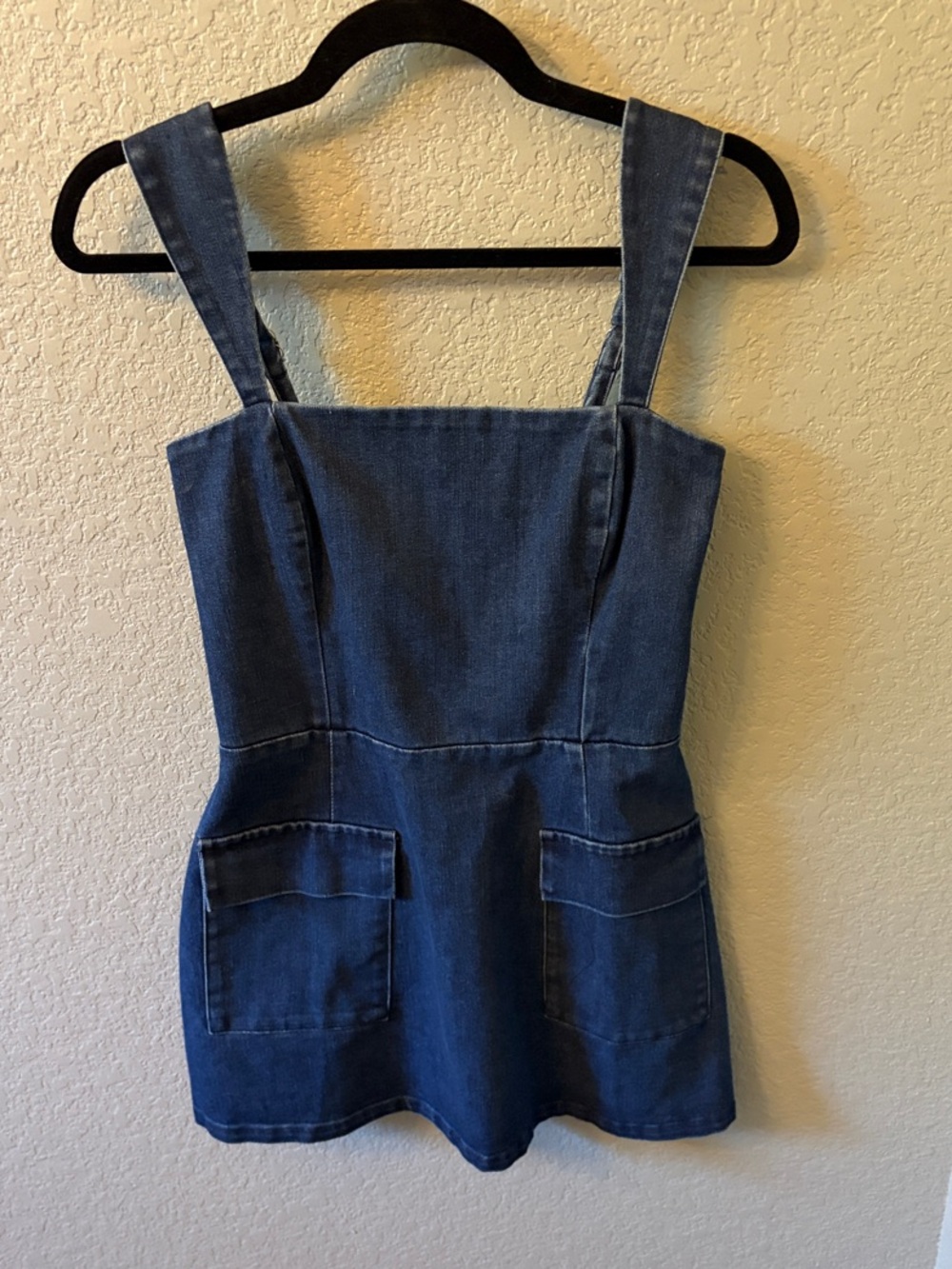 American Threads Dark Blue Denim Mini Pinafore Dress NWT Size Medium
